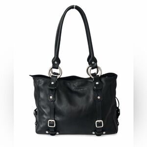 Claire Chase Black Leather Shoulder Bag Silver Hardware Classic Everyday Tote